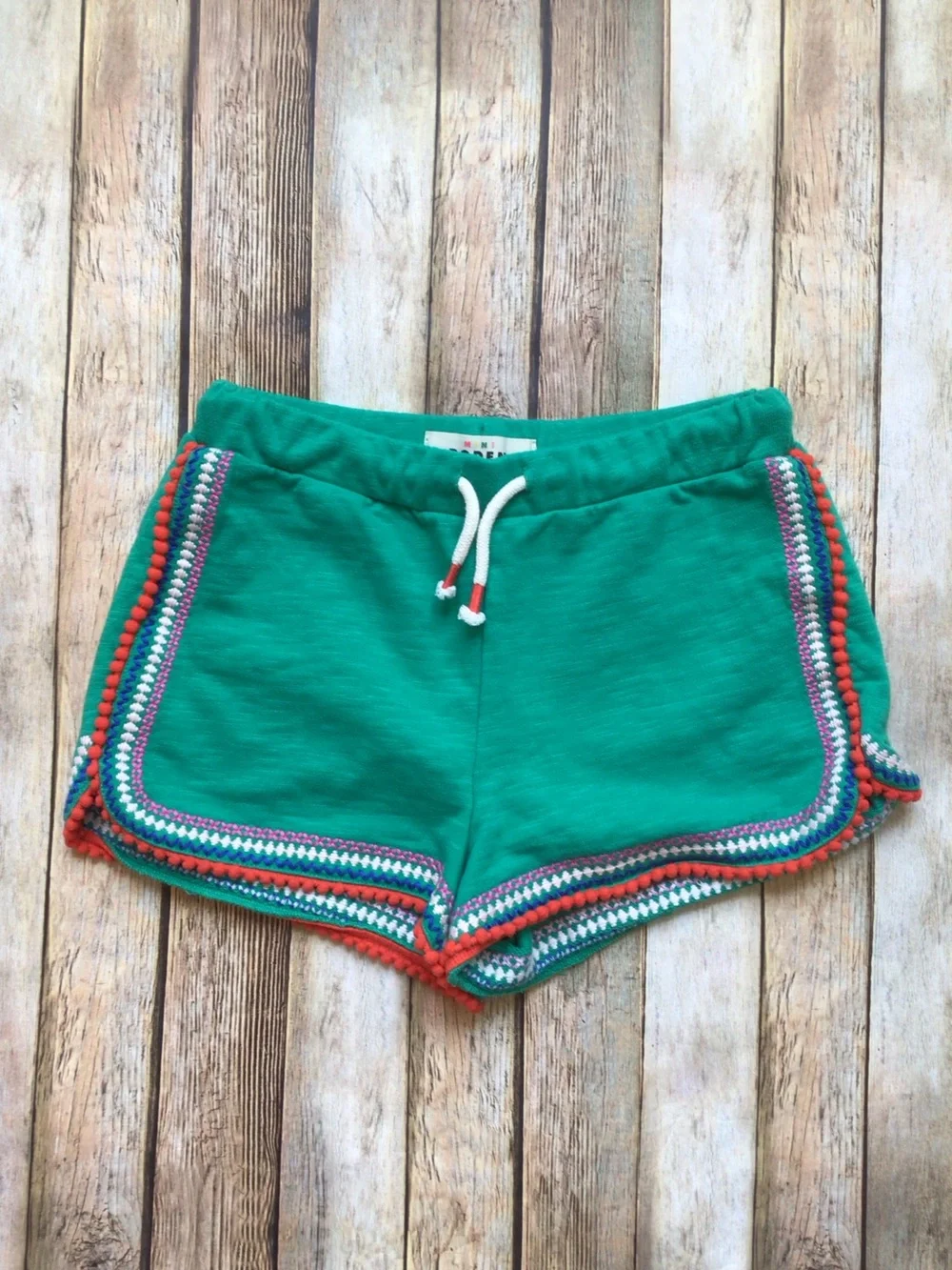 Mini Boden Green Pom Pom Shorts